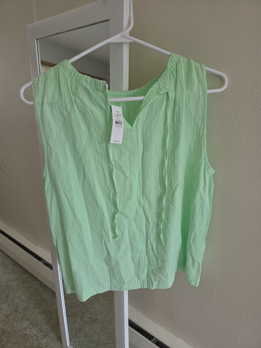 LOFT Light Mint Green Sleeveless Split V-Neck Blouse